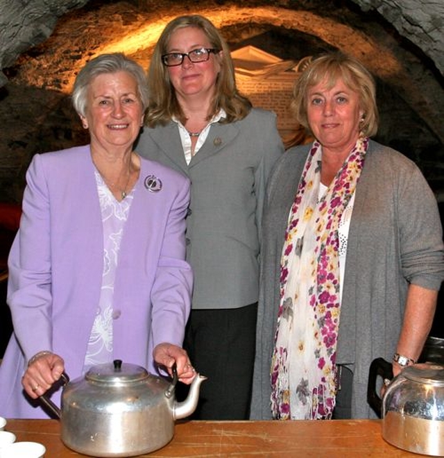 Dublin and Glendalough Vice President, June Empey, Administrative Officer, Jane Grindle and Mothers’ Union All Ireland Marketing Manager, Susan Cathcart serve tea after the Mother’s Union 125th anniversary service in Christ Church Cathedral.