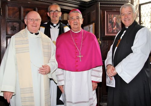 Fr Conor Harper SJ, Dean Dermot Dunne, Archbishop Diarmuid Martin and Archbishop Michael Jackson at the service in Christ Church Cathedral to commemorate the life and ministry of Fr John Sullivan SJ who was baptised in the Church of Ireland, later became a Jesuit and has been elevated to a venerable by the Pope. 