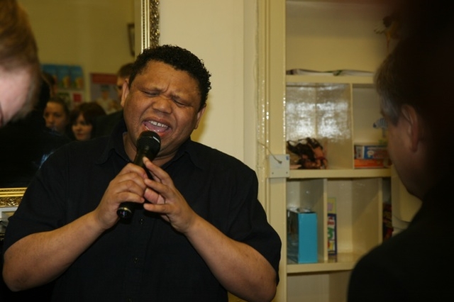 'Louis' from South Africa singing 'Fáilte', his own composition a the launch of Fáilte Balbriggan in the former St Georges' National School.