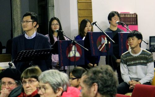 Members of Dublin Korean Church in Wesley House, Leeson Park, during Dublin Council of Churches’ Walk of Light. 