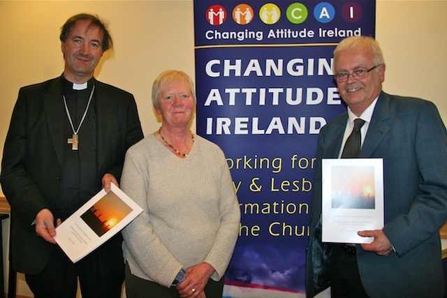 The Rt Revd Michael Burrows, Bishop of Cashel & Ossory (guest speaker), and Margaret and Paul Rowlandson (guest speaker) pictured at the launch of the new Changing Attitude Ireland publication, ‘I Think my Son or Daughter is Gay: Guidance for parents of gay children in the Church of Ireland’ by Gerry Lynch, at the Church of Ireland General Synod in Armagh. To view or download the resource, visit the ‘Publications’ section of www.changingattitudeireland.org.