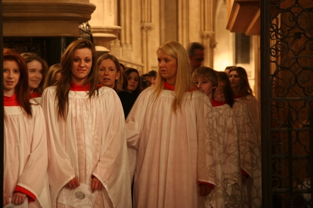 Members of the Kings Hospital Choir awaiting the start of the 61st Annual Ecumenical Service of Thanksgiving for the Gift of Sport in Christ Church Cathedral, Dublin.