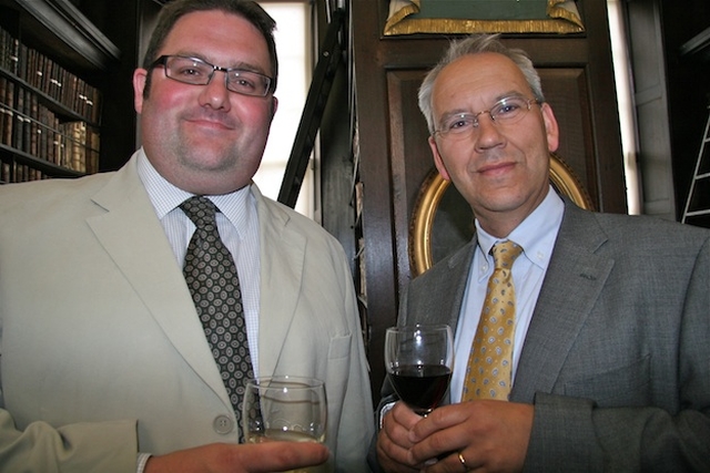 Louis Parminter, Manager and Dean's Verger in St Patrick's Cathedral, and John Beauchamp  at the launch of a new exhibition of bibles in Marsh's Library, Dublin.