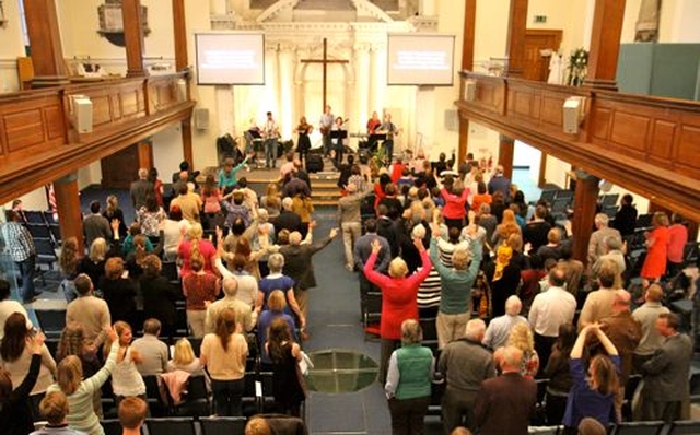 The worship group leads the congregation in song at the service to celebrate the 20th anniversary of St Catherine’s Church (CORE) on September 8. 