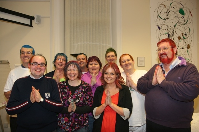 The Holy Show. Ordinands at the Church of Ireland Theological Institute showing their newly coloured hair which they got dyed for charity (Bishops' Appeal). 