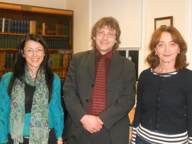 Dr Andrew Pierce, Assistant Professor at the Irish School of Ecumenics (ISE), TCD, with Ms Katerina Pekridou from the Greek Orthodox Church and PhD student at the ISE and Dr Tamara Grdzelidze from the Orthodox Church of Georgia and the World Council of Churches, Commission on Faith and Order, Geneva. Dr Pierce was giving a lecture to the Dearmer Society at the Church of Ireland Theological Institute entitled: ‘Educating for Equilibrium: John Henry Newman and Religious Imagination.’