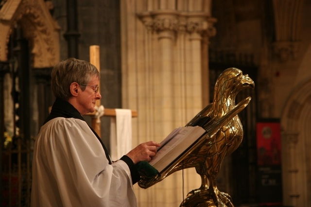 The Revd Norma McMaster, (retired) reading the lesson at the IDAHO (International Day Against Homophobia) service in Christ Church Cathedral.