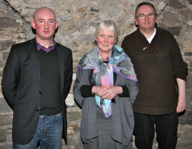 Organisers of the Crypt table quiz in Christ Church Cathedral, John Scarf and John Maguire, with the founder of local charity, Trust. All funds raised by the table quiz will be presented to Trust. 