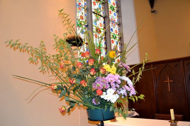 One of the many arrangements of flowers in St Brigid’s Church Castleknock for the Harvest Thanksgiving service. (Photo: Philip Good)