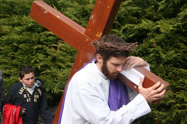 Will Woods, who is in training to become a Roman Catholic priest playing the role of Jesus at the Enniskerry Ecumenical Procession of the Cross on Good Friday.