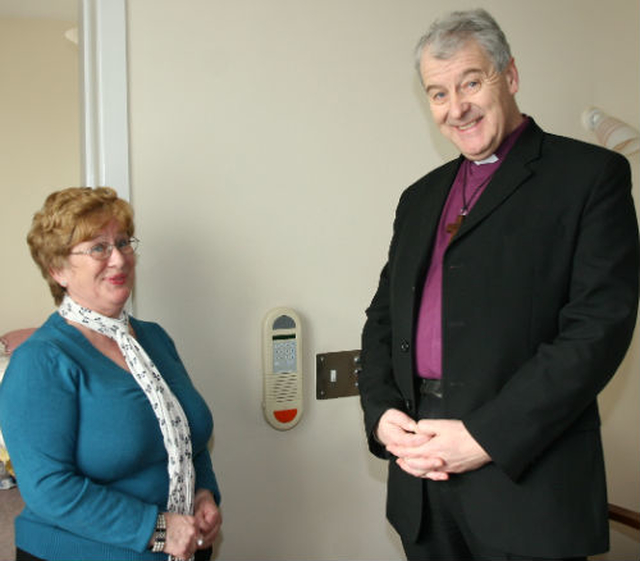 Archbishop Michael Jackson visited Damer Court on Ash Wednesday. He was given an extensive tour of the complex which provides an independent living facility for 26 people of varying ages and backgrounds. He was shown around by the manager, Enid Richardson – pictured with Dr Jackson.