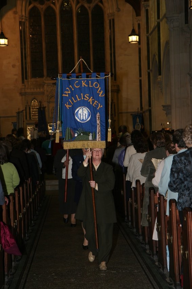 The procession of the Mothers' Union Banners at the end of the Diocesan Mothers' Union Festival Service in St Saviour's Church, Arklow.