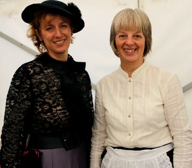 Carol Boland and Elizabeth Rountree in the hospitality tent at Enniskerry Victorian Field Day today (Sunday September 15). 