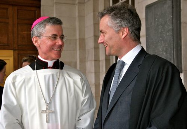 The Papal Nuncio, the Most Revd Charles Brown talks to the Provost of Trinity College Dublin, Dr Patrick Prendergast, following the start of year service which took place in the chapel. 