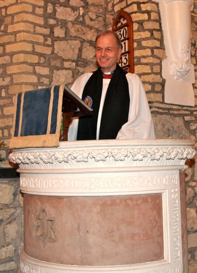 The Revd Andrew Studdert Kennedy, whose great grandfather, the Revd William Studdert Kennedy was perpetual curate of St Doulagh’s at the time of the rebuilding work 150 years ago. 