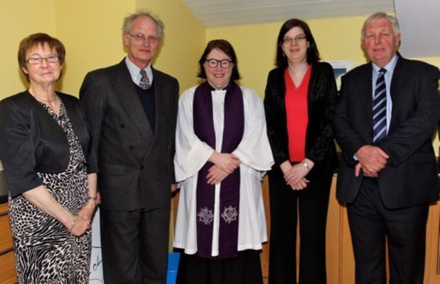 The new Rector of Athy, the Revd Olive Donohoe, with some of the parish’s church wardens. 