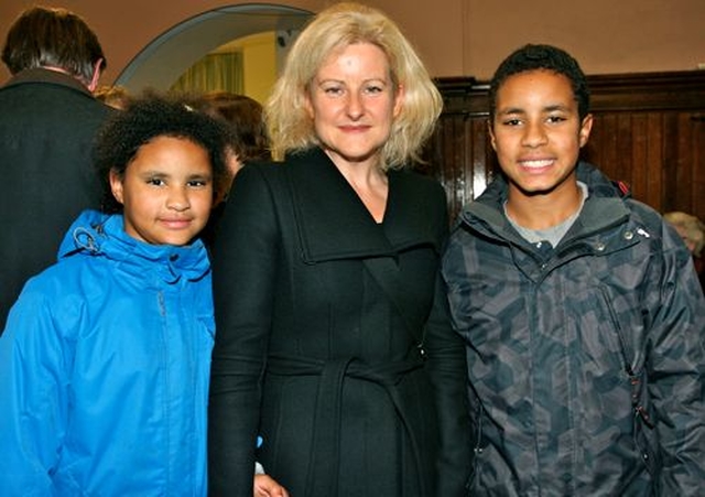 Dara McClatchie, goddaughter of Patrick Semple whose new novel, Transient Beings, was launched in the Knox Hall, Monkstown, is pictured with her children. 