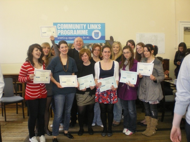 Pictured is the Chaplain of DIT, the Revd Neal Phair (centre) with students who received Chaplaincy awards for 1-2-1 Learning with Asylum seekers and refugees. 