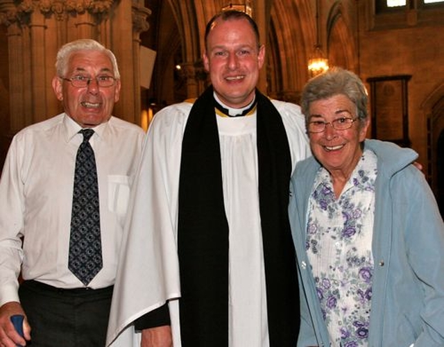 Eric and Ann Graham from Clondalkin wish the newly installed Canon Roy Byrne well following the service in Christ Church Cathedral. 
