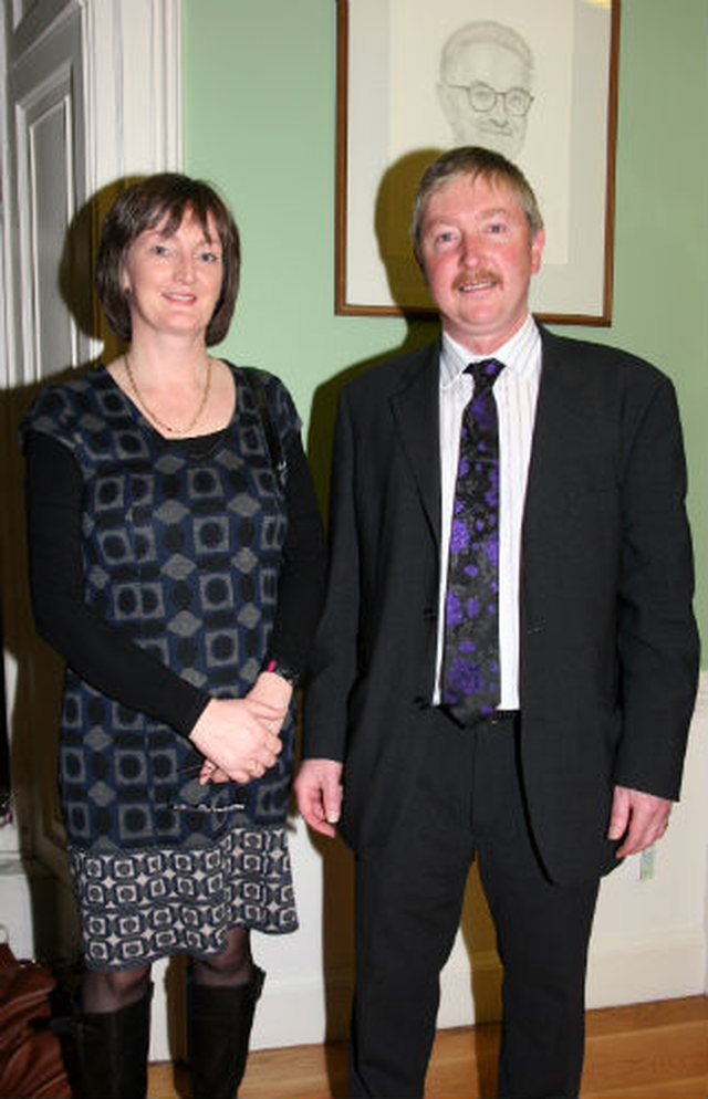 Curator of the ‘Christ Church Restored’ exhibition, Michael O’Neill, with his wife, Moira Buckley, at the launch of the exhibition in the Irish Architectural Archive. 