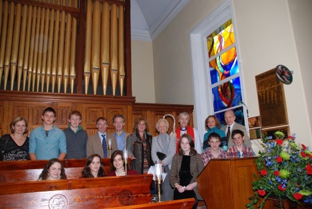 Dodie Walsh and family at the dedication of the new stained glass window at Rathfarnham parish church.