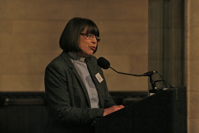 Canon Doris Clements, Tuam, speaking at the Special Meeting of the General Synod of the Church of Ireland, Christ Church Cathedral.