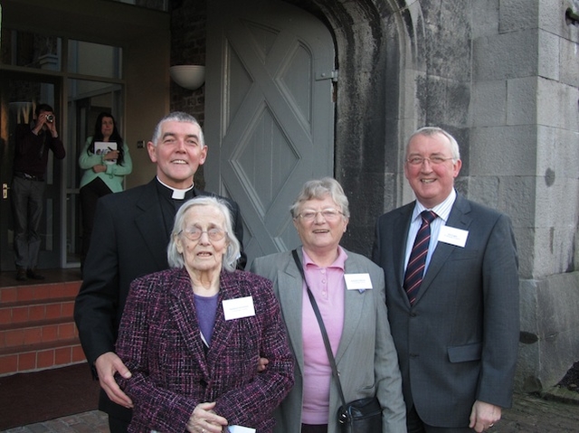 Pictured in the grounds of Dublin Castle at the Irish Landmark Trust 'Faith, Fabric, Future' seminar are the Ven David Pierpoint, vicar; Kathleen Stevenson, St Werburgh's oldest parishioner; Rosemary Bourne, Honorary Secretary to the Select Vestry and Eric Logan, Honorary Treasurer to the Select Vestry. Photo: The Revd David MacDonnell.