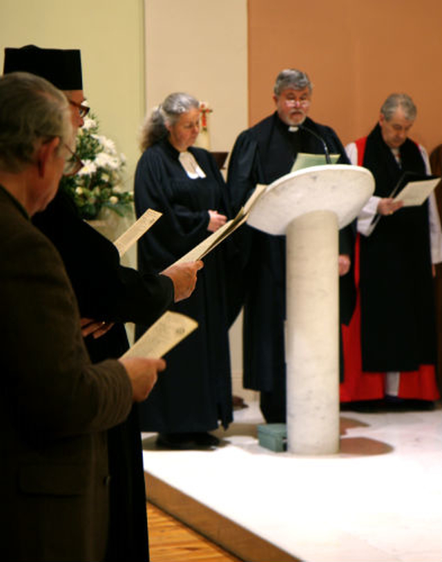 Pastor Corinna Diestelkamp of the Lutheran Church in Ireland and Revd Bill Mullally, the Methodist District Superintendent, read the prayer of commitment at the inaugural service for the Week of Prayer for Christian Unity in the Church of Saints Columbanus and Gall in Milltown. 