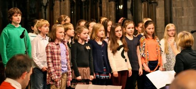 St Andrew’s National School in Lucan singing an anthem during the annual diocesan service to mark the beginning of the school year in Christ Church Cathedral. 