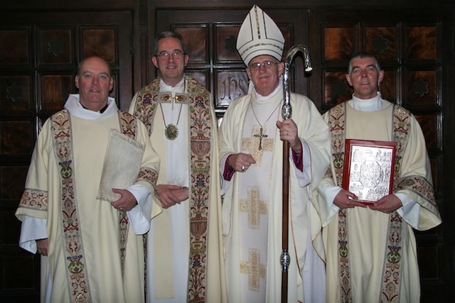Pictured at the Eucharist to mark the retirement of the Most Revd Dr John Neill, Archbishop of Dublin and Glendalough, in Christ Church Cathedral were the Ven Ricky Rountree, Archdeacon of Glendalough; the Most Revd Dermot Dunne, Dean; and the Ven David Pierpoint, Archdeacon of Dublin. The event also celebrated the twenty-fifth anniversary of Archbishop Neill’s Episcopal Ordination. 