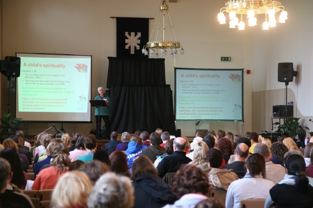 Pictured is Kathryn Copsey, Project Leader of CURBS (Children in Urban Situations) speaking at the Building Blocks Conference in All Hallows College organised by the Sunday School Society.