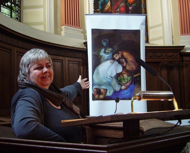 Linda Chambers, Director of USPG Ireland, pictured after preaching at the first week of 'Seeing Salvation: Art and the Search for the Sacred' in Trinity College Chapel. Linda spoke about 'The Washing of the Feet' by Sieger Koder. Photo: TCD Chaplaincy.