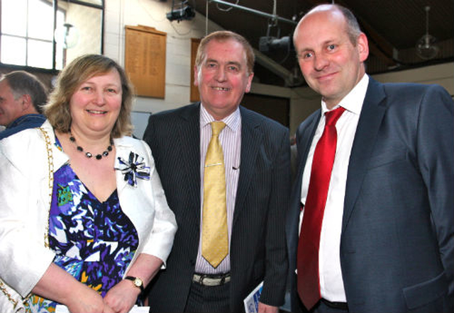 Kathryn and Cllr Jim Ruttle with East Glendalough School principal, Alan Cox, at the celebrations to mark the school’s 25th anniversary. 