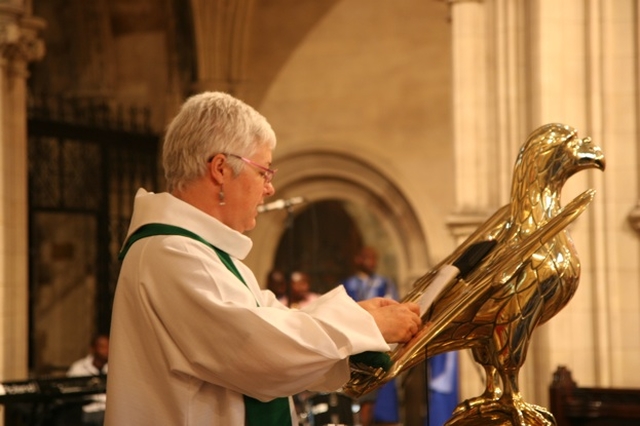 The Revd Canon Katharine Poulton reading the lesson at the Discovery 5th Anniversary Thanksgiving service in Christ Church Cathedral.