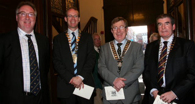 Attending the 63rd Annual Ecumenical Service of Thanksgiving for the Gift of Sport in St Ann’s Church, Dawson Street, were Brian Winckworth  of the Association of Schools’ Unions, Seamus Muldowney of St Michael’s College, Pat Hanratty of Cistercian College Roscrea, and Noel Hughes of Synge Street School. 