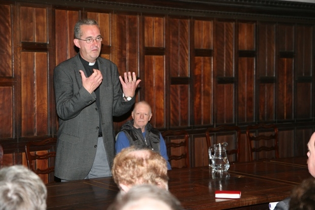 The Dean of Christ Church Cathedral, the Very Revd Dermot Dunne introduces Buddhist Author Rob Nairn (seated) at a talk in the Cathedral on Buddhism and Christianity, the first in a series about inter-faith dialogue.