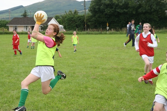 A high catch at the Gaelic Football match at the Donaghmore Parish Fete and sports day.