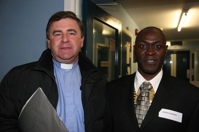 The Revd Mark Wilson and Ben Ruigu, Churchwarden in Clondalkin and Rathcoole at the reception following the institution of the Revd Alan Rufli as Rector of the parish.