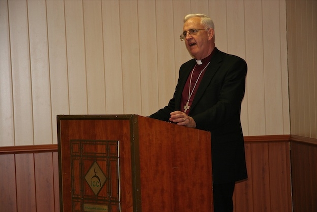 Archbishop Neill pictured speaking during the visit of Christian Church leaders to the Islamic Cultural Centre.