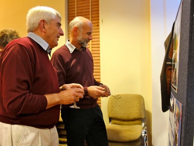 Stanley Faulkner and Douglas Groves peruse the exhibits at Kill O’ the Grange History Week. 