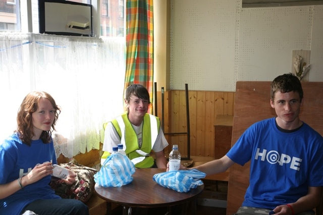 Urban Soul workers taking a well earned break in the lighthouse drop in centre. Urban Soul is a week long project that encourages young people to engage in 'indiscriminate acts of kindness.'