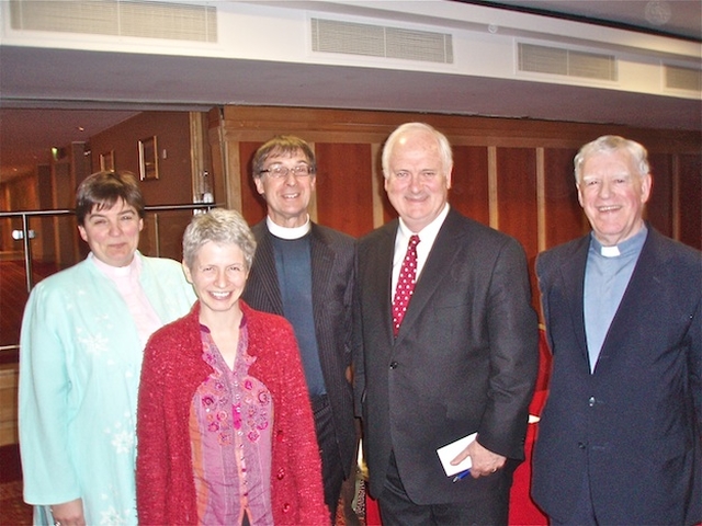 The Revd Gillian Wharton, Rector of Booterstown and Mount Merrion; Dr Gillian Wylie, Chairperson of the Ecumenical Lenten Talks; the Revd Denis Campbell, Minister of St Andrew's Presbyterian Church; Mr John Bruton, former Taoiseach; and Mgr Seamus Conway, Parish Priest of the Church of the Assumption in Booterstown; at the third session of the parishes' Ecumenical Lenten Talks, at which Mr Bruton spoke on Religion and Politics.