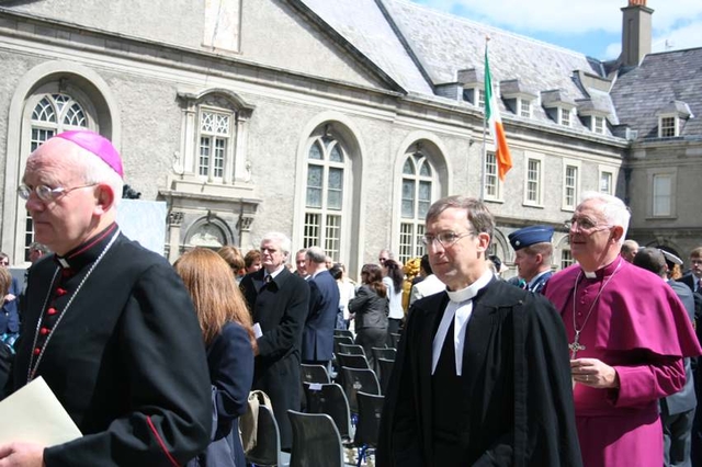 Pictured (right) at the National Day of Commemoration in honour of all Irish who have died in past wars or on service with the United Nations is the Archbishop of Dublin, the Most Revd Dr John Neill. Also present are the Revd Dr John Stephens, Dublin District Superintendent of the Methodist Church and the Most Revd Eamonn Walsh, Roman Catholic Auxillary Bishop of Dublin.