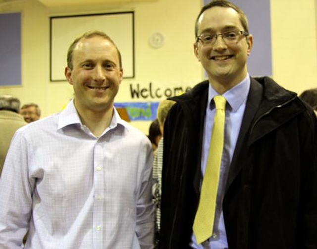 Keith Symms and Mark Groves at the reception following the service of institution of the Revd Arthur Young as the new rector of Kill O’ The Grange Parish.