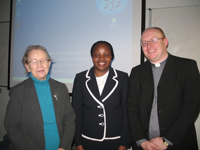 Pictured after a lecture in Dublin Institute of Technology are Rosette Muzigo-Morrison, a UN Lawyer currently working with the special UN court for Sierra Leone (centre), the Hon Justice Catherine McGuinness, former Judge of the Supreme Court (left) and the Revd Neal Phair, Chaplain to the Dublin Institute of Technology. Ms Muzigo-Morrison lectured on victims and International Justice in an event organised by the DIT Chaplaincy Team.