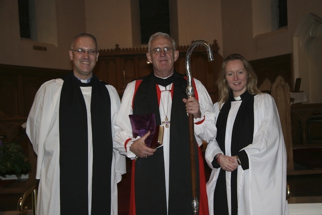 The Revd Dr Maurice Elliott, Director; the Most Revd Dr John Neill, Archbishop of Dublin; and the Revd Sonia Gyles, Rector, pictured at the Church of Ireland Theological Institute Carol Service in St Philip’s Church, Temple Road.