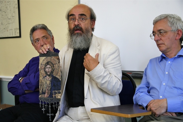 The Rt Revd Trevor Williams, Canon Patrick Comerford, and the Venerable Michael Ipgrave engaging in debate at the conference.