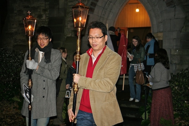 Torch bearers leading the procession from St Finian's Lutheran Church to the Adelaide Road Presbyterian Church as part of the Advent Walk of Light, an inter-church journey organised by the Dublin Council of Churches.