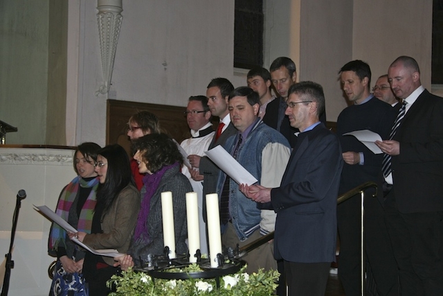 Students and staff singing at the Church of Ireland Theological Institute Carol Service in St Philip’s Church, Temple Road.