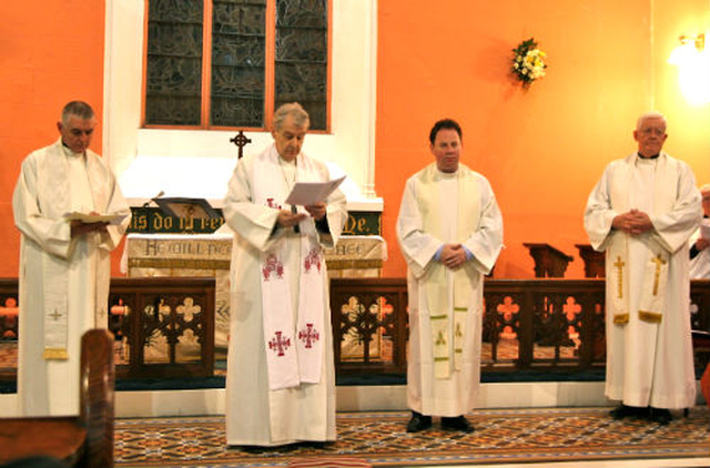 Archdeacon David Pierpoint, Archbishop Michael Jackson, Revd Anthony Kelly and Canon Robert Deane in St George’s Church, Balbriggin, as Revd Kelly is introduced as Bishop’s Curate of the parishes of Holmpatrick and Kenure with Balbriggan and Balrothery.